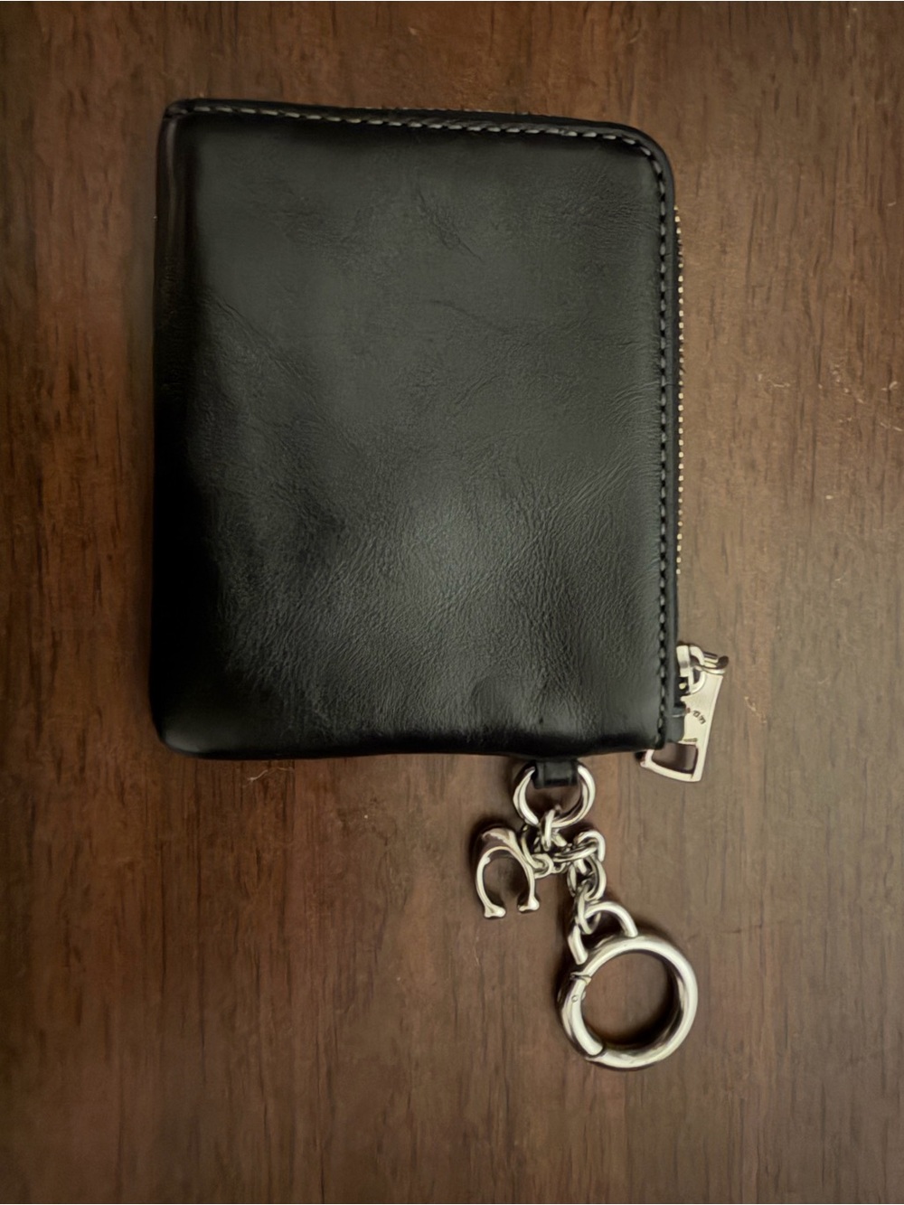 Coach Black Leather Zip Wallet with Silver Keychain Hardware - Picture 2 of 2